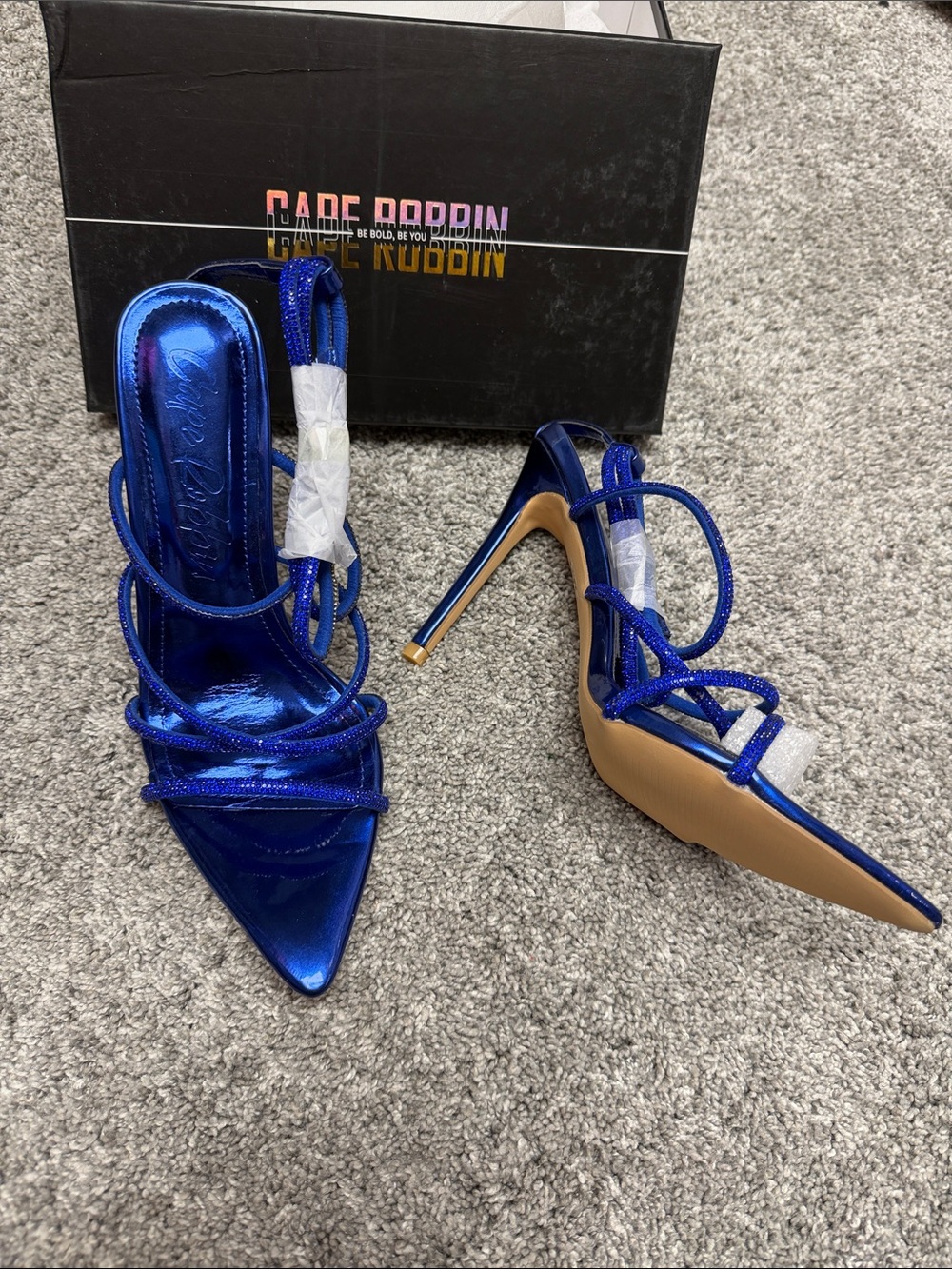 Cape Robbin Metallic Royal Blue Strappy Stiletto Heels